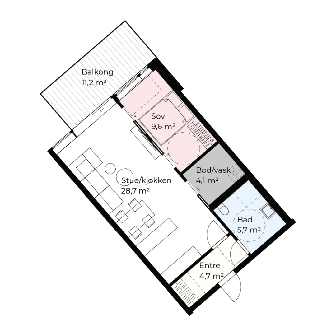 Plantegning leilighet B303: 55,6 m² BRA-i